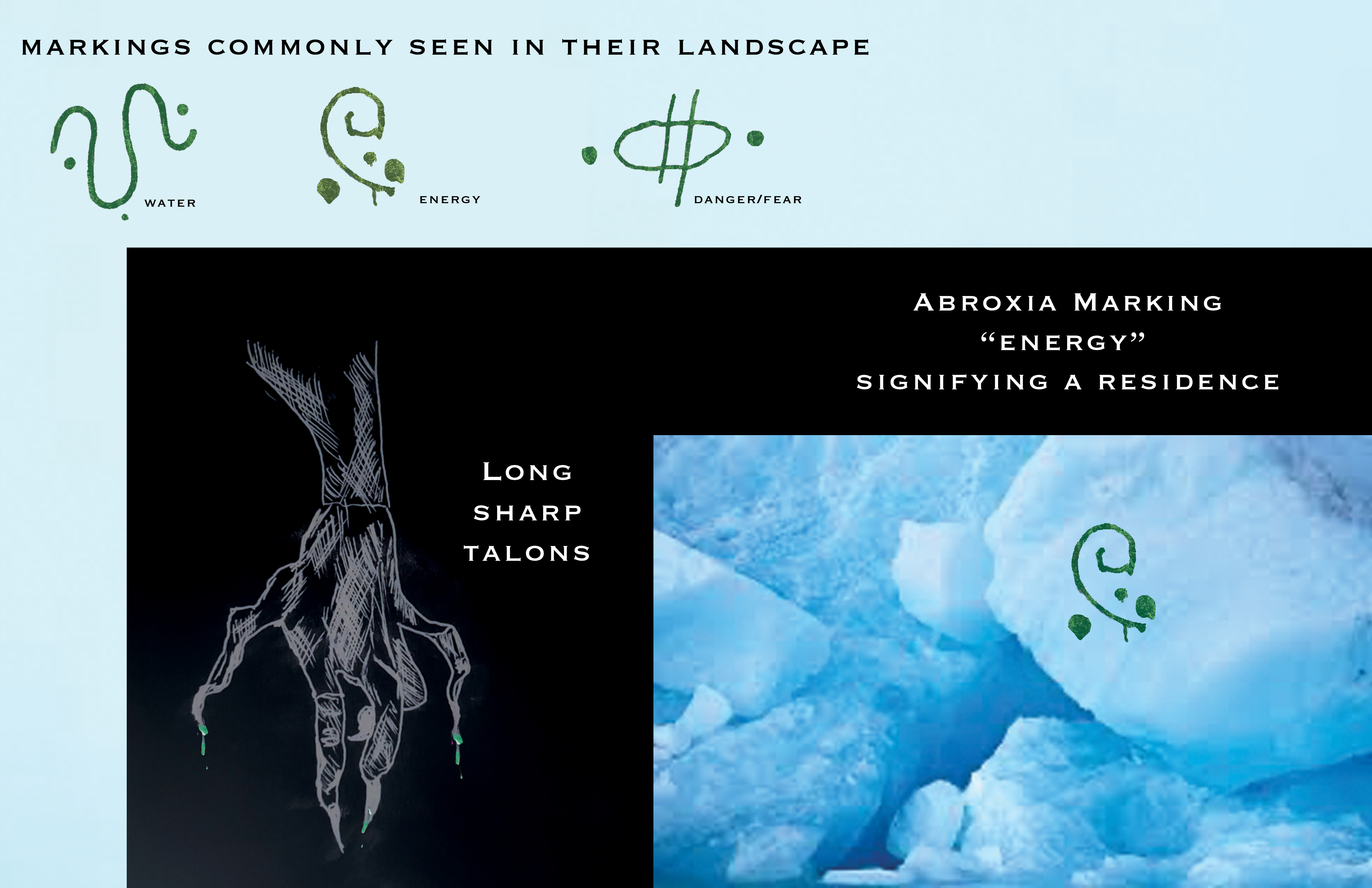 Image of Cyrene Moore's Abroxia Markings project for Imagined Genesis showing glyphs incised into alien's skin