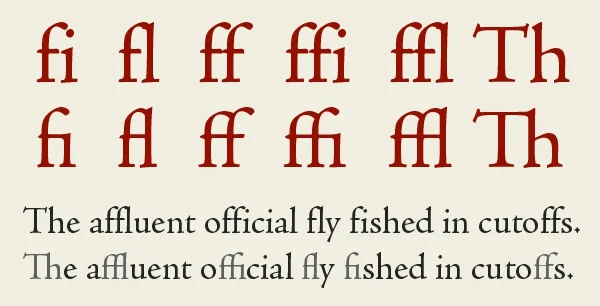 Image showing standard ligatures in upright lowercase characters