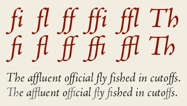Image showing standard ligatures in italic lowercase characters