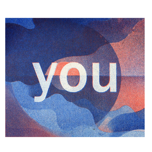 risograph example print, "you" gif from a risograph animation by Kelli Anderson